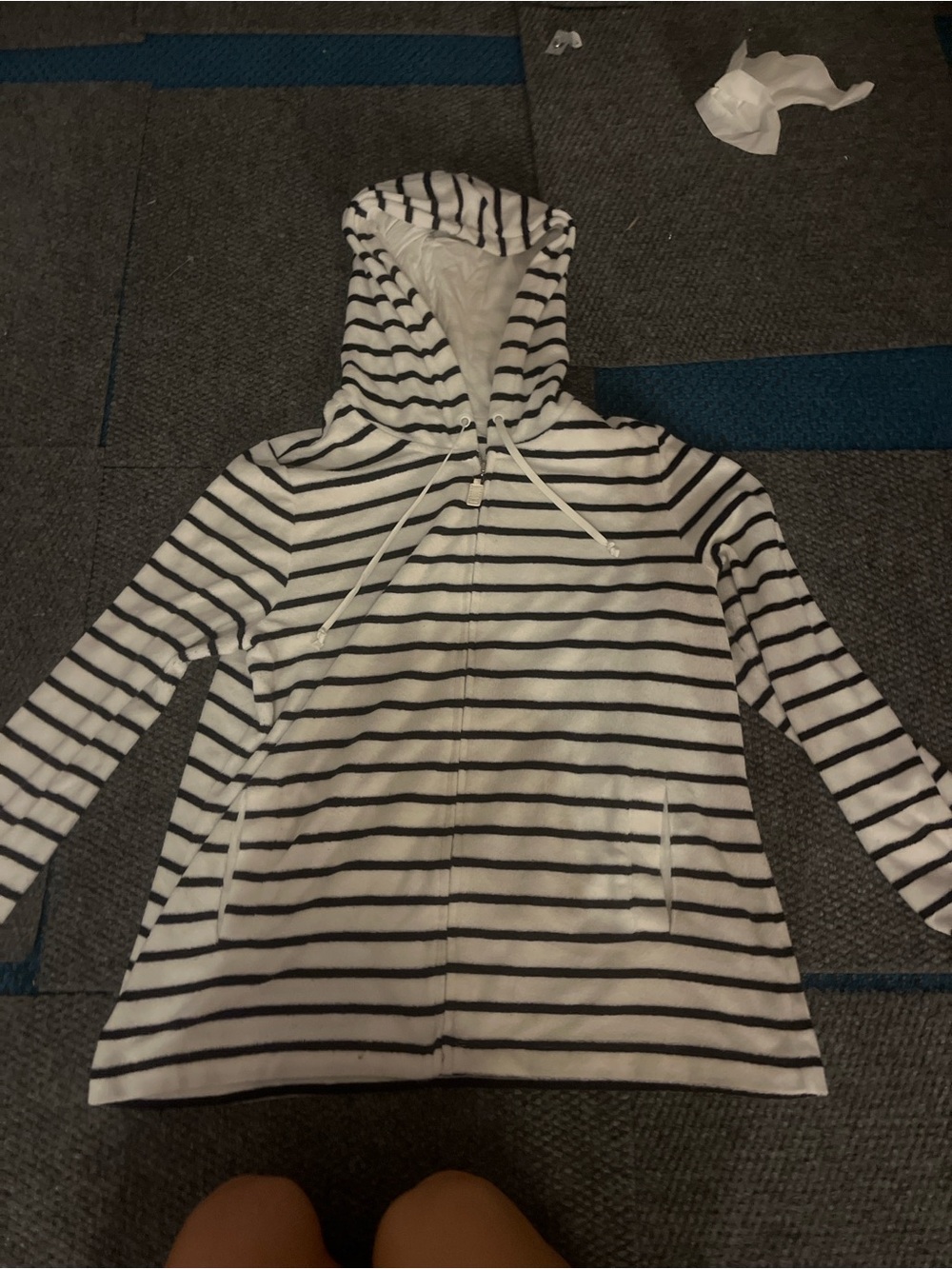 Talbots white and navy striped zip up hoodie